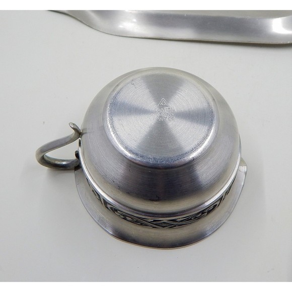 Selandia Norway Pewter Creamer Open Sugar Dish Under Tray Scrollwork Detail - Picture 8 of 14